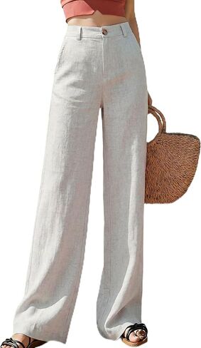 Hooever Womens Casual High Waisted Wide Leg Pants Button Up Straight Leg Trousers in Kuwait