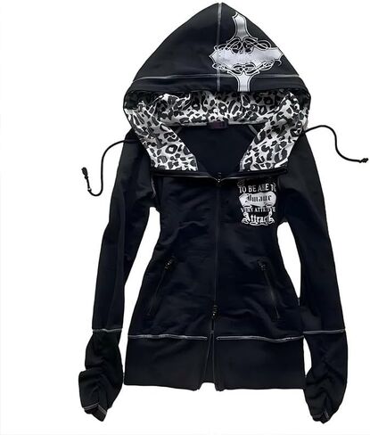 Womens Vintage Leopard Printed Sweatshirts Y2k Slim Fit Spicy Girl Hoodie Gothic Harajuku Autumn Hoodies in Kuwait