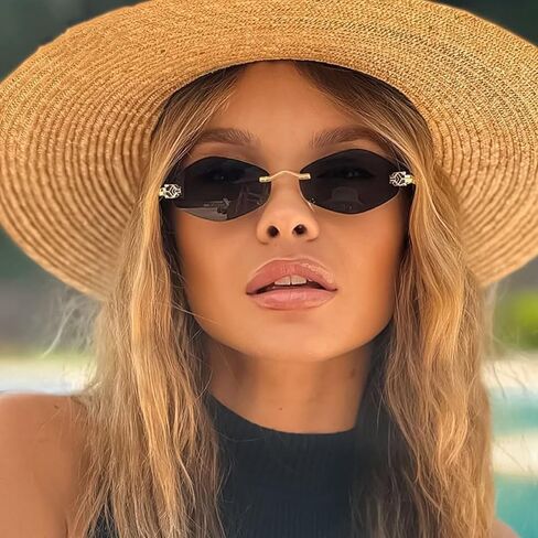 Sexy Small Frame Hexagon Rimless Punk Sunglasses for Women Luxury Rhombus Uv400 in Saudi Arabia