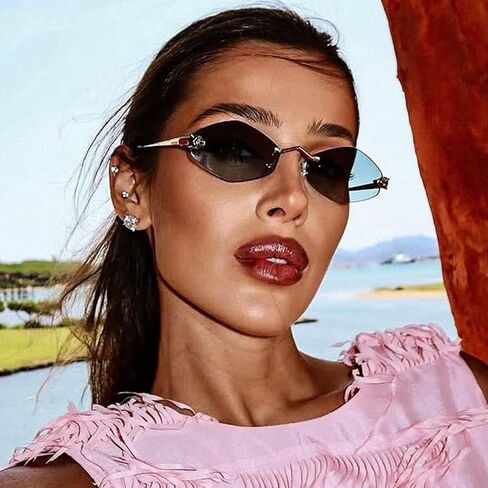 Sexy Small Frame Hexagon Rimless Punk Sunglasses for Women Luxury Rhombus Uv400 in Saudi Arabia