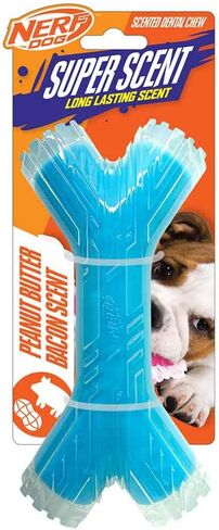 Nerf Dog 8in TPR/PP Scented Peanut Butter/Bacon SuperScent Stick Solid Core -Clear/Light Blue in Kuwait