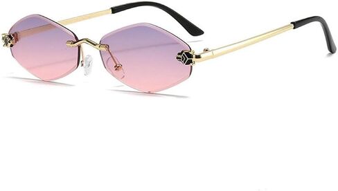 Sexy Small Frame Hexagon Rimless Punk Sunglasses for Women Luxury Rhombus Uv400 in Saudi Arabia