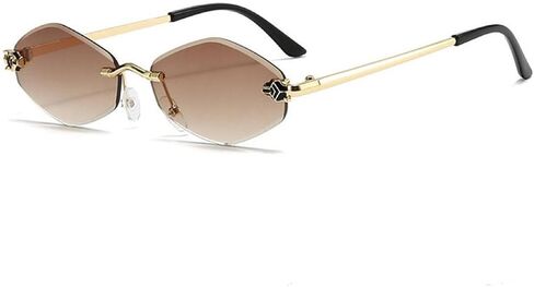Sexy Small Frame Hexagon Rimless Punk Sunglasses for Women Luxury Rhombus Uv400 in Saudi Arabia