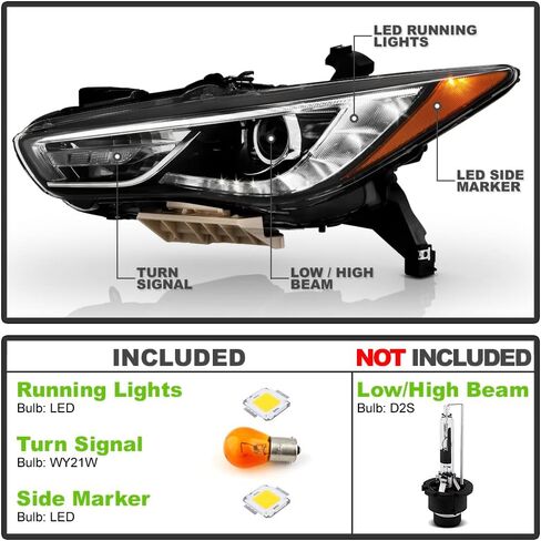 ACANII - من أجل [HID/Xenon w/o AFS Model] 2016-2018 Infiniti QX60 Factory LED DRL مصباح أمامي لجهاز العرض كشافات أمامية للسائق in Saudi Arabia