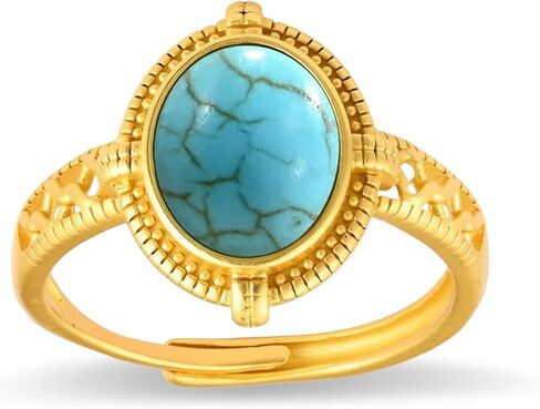 خاتم بوهو مفتوح عتيق مطلي بالذهب عيار 14 قيراط بتصميم فيروزي قابل للتعديل للنساء in Kuwait