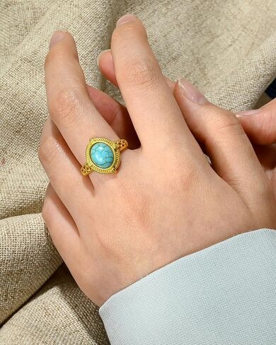 خاتم بوهو مفتوح عتيق مطلي بالذهب عيار 14 قيراط بتصميم فيروزي قابل للتعديل للنساء in Kuwait