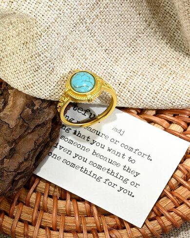 خاتم بوهو مفتوح عتيق مطلي بالذهب عيار 14 قيراط بتصميم فيروزي قابل للتعديل للنساء in Kuwait