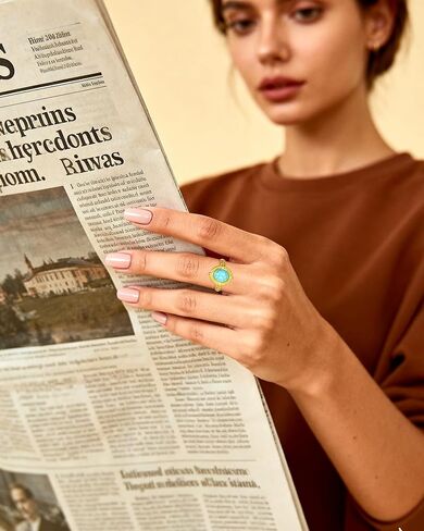 خاتم بوهو مفتوح عتيق مطلي بالذهب عيار 14 قيراط بتصميم فيروزي قابل للتعديل للنساء in Kuwait