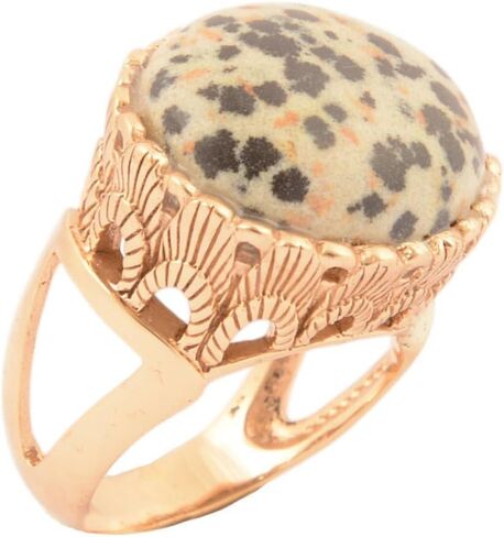 Barse Jewelry White and Black Dalmatian Jasper Golden Statement Ring in Kuwait