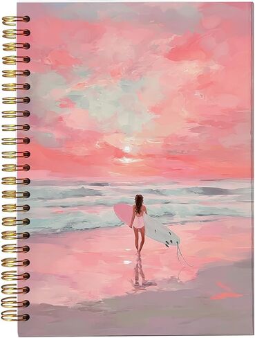 bitCNY Surf Girl Notebook 8.3x5.5 Inch – Pink Sunset Beach Spiral Journal, Inspirational Ocean Notebook for Girls & Teens, Lined Paper for Journaling in Saudi Arabia