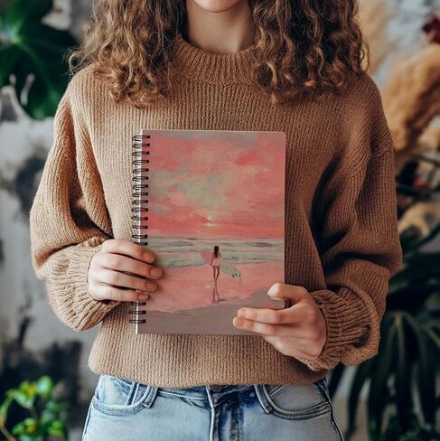 bitCNY Surf Girl Notebook 8.3x5.5 Inch – Pink Sunset Beach Spiral Journal, Inspirational Ocean Notebook for Girls & Teens, Lined Paper for Journaling in Saudi Arabia