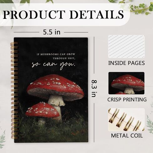 nvucamd Funny Motivational Mushroom Spiral Notebook, Inspirational Mushrooms Journal Notebook, Moody Cottagecore Mushrooms Journaling Notebooks for Women, Mushroom School Supplies, 5.5x8.3In in Saudi Arabia