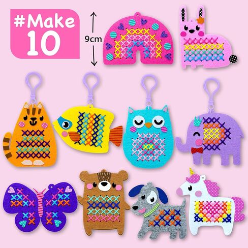 الفنون والحرف اليدوية السهلة للأطفال من EZCRA - مجموعات غرز متقاطعة للمبتدئين للأطفال - غرز متقاطعة كبيرة جدًا بإبرة مختلطة - 10 مشاريع حيوانات لا تسبب فوضى - كل شيء متضمن - العمر 4،5،6،7،8 in Kuwait