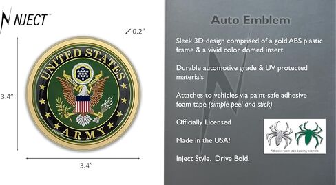 Officially Licensed US Army Crest Gold Plastic Emblem for Trucks & SUVs | Universal Fit at 3.4" | Weatherproof | Made in The USA in Kuwait