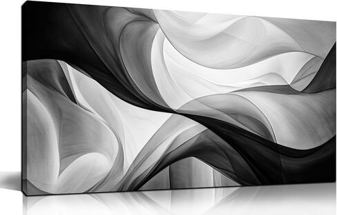 CANEITO Abstract Wall Art for Living Room, Black and White Wall-Decor for Bedroom, Minimalist Curve Line Canvas Print Pictures for Hallway Office, Size 40x20 Inches in Saudi Arabia