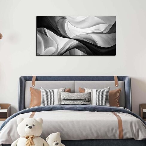 CANEITO Abstract Wall Art for Living Room, Black and White Wall-Decor for Bedroom, Minimalist Curve Line Canvas Print Pictures for Hallway Office, Size 40x20 Inches in Saudi Arabia