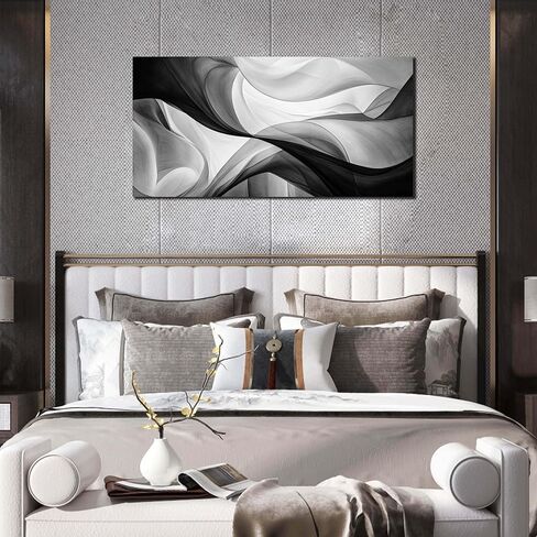 CANEITO Abstract Wall Art for Living Room, Black and White Wall-Decor for Bedroom, Minimalist Curve Line Canvas Print Pictures for Hallway Office, Size 40x20 Inches in Saudi Arabia