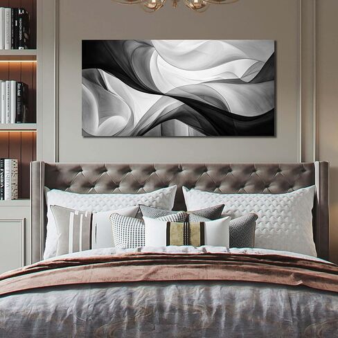 CANEITO Abstract Wall Art for Living Room, Black and White Wall-Decor for Bedroom, Minimalist Curve Line Canvas Print Pictures for Hallway Office, Size 40x20 Inches in Saudi Arabia