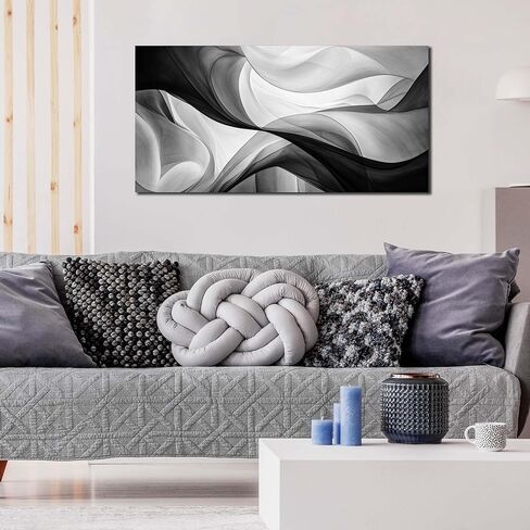 CANEITO Abstract Wall Art for Living Room, Black and White Wall-Decor for Bedroom, Minimalist Curve Line Canvas Print Pictures for Hallway Office, Size 40x20 Inches in Saudi Arabia