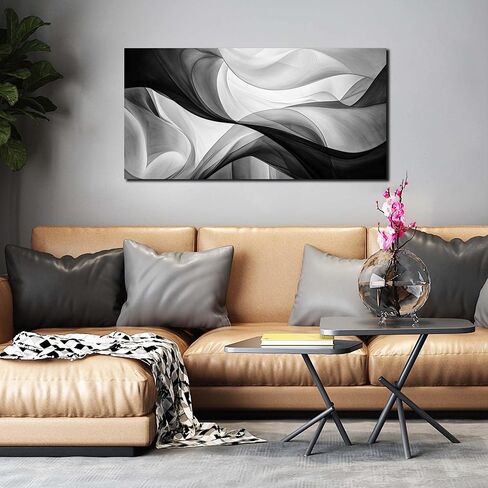 CANEITO Abstract Wall Art for Living Room, Black and White Wall-Decor for Bedroom, Minimalist Curve Line Canvas Print Pictures for Hallway Office, Size 40x20 Inches in Saudi Arabia