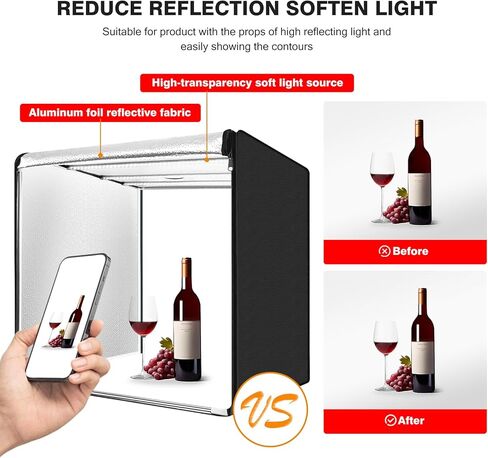 Photo Studio Light Box, 12"x12" Professional Dimmable Shooting Tent Kit with 120 LEDs Lights & 6 Kinds Double-Sided Color Backgrounds for Product Photography in Kuwait