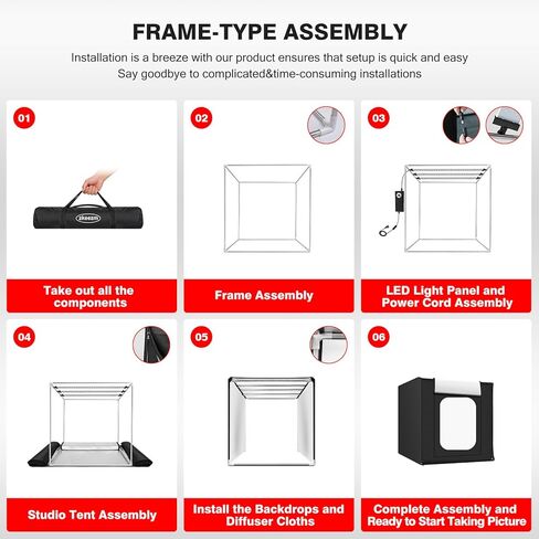 Photo Studio Light Box, 12"x12" Professional Dimmable Shooting Tent Kit with 120 LEDs Lights & 6 Kinds Double-Sided Color Backgrounds for Product Photography in Kuwait