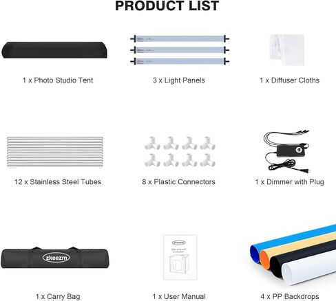 Photo Studio Light Box, 12"x12" Professional Dimmable Shooting Tent Kit with 120 LEDs Lights & 6 Kinds Double-Sided Color Backgrounds for Product Photography in Kuwait