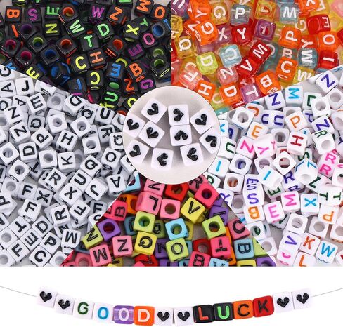 Quefe 1440pcs Acrylic Letter Beads White Cube Sorted Alphabet Beads for Jewelry Making, Bracelets, Necklaces, Key Chains (6 x 6mm) in Saudi Arabia