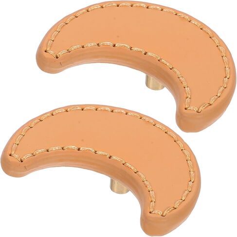 2pcs Moon Shape Wardrobe Cabinet Handles Pu Leather Drawer Pulls Vintage Furniture Hardware for Room Dresser Door Decor in Kuwait