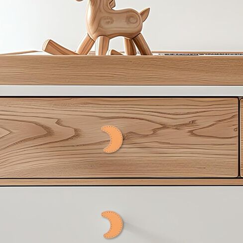 2pcs Moon Shape Wardrobe Cabinet Handles Pu Leather Drawer Pulls Vintage Furniture Hardware for Room Dresser Door Decor in Kuwait