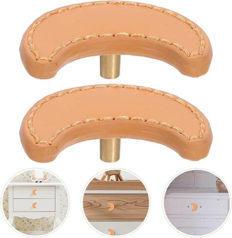 2pcs Moon Shape Wardrobe Cabinet Handles Pu Leather Drawer Pulls Vintage Furniture Hardware for Room Dresser Door Decor in Kuwait