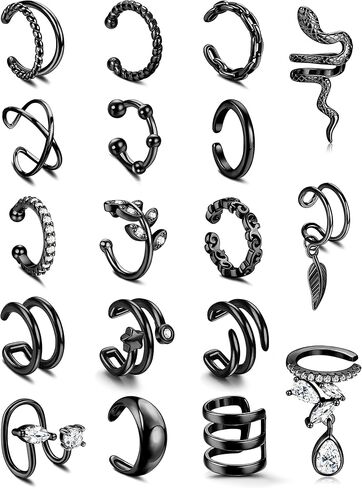 HAIAISO 18 Pcs Gold Ear Cuffs for Women Non Piercing Adjustable Ear Cuff Earrings Clip On Cartilage Helix Wrap Ear Jewelry Set in Kuwait