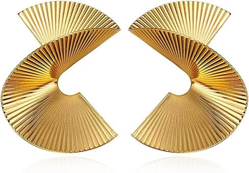 Bmadge Gold Geometric Earrings Exaggerated Statement Earrings Punk Stylish Sectored Twisted Earring Jewelry for Women and Girls (Sectored) in Kuwait