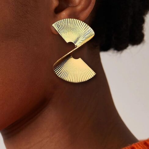 Bmadge Gold Geometric Earrings Exaggerated Statement Earrings Punk Stylish Sectored Twisted Earring Jewelry for Women and Girls (Sectored) in Kuwait