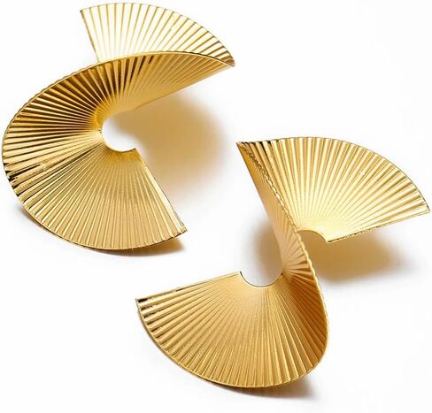 Bmadge Gold Geometric Earrings Exaggerated Statement Earrings Punk Stylish Sectored Twisted Earring Jewelry for Women and Girls (Sectored) in Kuwait