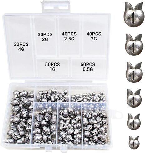 250Pcs Split Shot Fishing Weights Sinkers, 6 Sizes Removable Round Assortment Open Mouth Fly Fishing Weight Clip on Sinker Weight Freshwater Saltwater Fishing Accessories in Kuwait