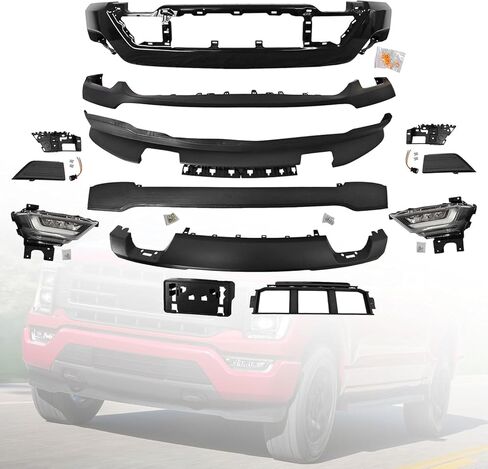 Front Bumper Kit With Fog Lights Compatible with Fo-rd 2021 2022 2023 F150 Primed Black Bumper Without Sensor Holes, With Tow Hook Hole in Saudi Arabia