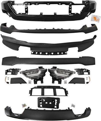 Front Bumper Kit With Fog Lights Compatible with Fo-rd 2021 2022 2023 F150 Primed Black Bumper Without Sensor Holes, With Tow Hook Hole in Saudi Arabia