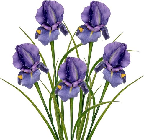 DILATATA Iris Flowers Artificial 5 Pcs Real Touch Long Stems Iris Flowers 23.6" Silk Iris Fake Flowers for Wedding Bridal Home Decor - Purple in Saudi Arabia
