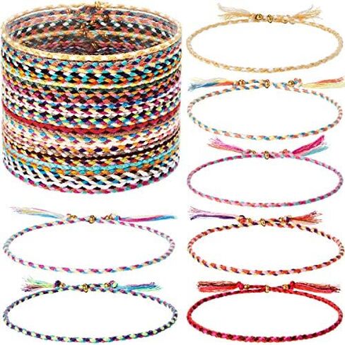 Hicarer 28 Pieces Woven Wrap Friendship Bracelets Handmade Braided Friendship Bracelet Adjustable Colorful Beaded Bracelet in Kuwait
