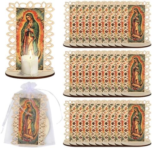 15 Set Our Lady of Guadalupe Wooden Statues Virgen De Guadalupe Picture Frames with Organza Gift Bags Baptism Favors for Guests Baptism Centerpieces for Table First Communion Gifts Catholic Favors in Kuwait