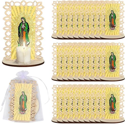 15 Set Our Lady of Guadalupe Wooden Statues Virgen De Guadalupe Picture Frames with Organza Gift Bags Baptism Favors for Guests Baptism Centerpieces for Table First Communion Gifts Catholic Favors in Saudi Arabia