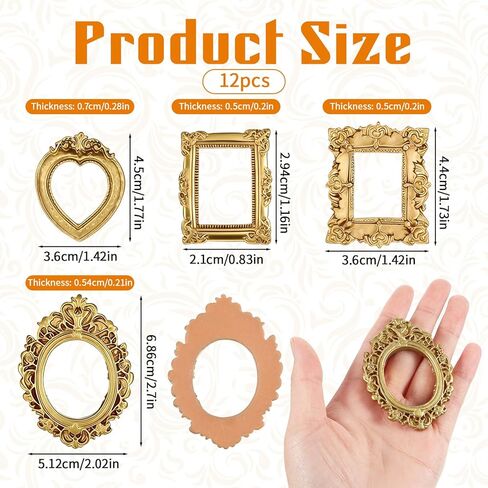 12 PCS Mini Vintage Photo Frames Baroque Antique Mini Picture Frames Small Photo Frame Miniature Jewelry Display Table Wall Hanging Frame for Christmas DIY Holiday Party Wedding Decoration, 3 Colors in Kuwait