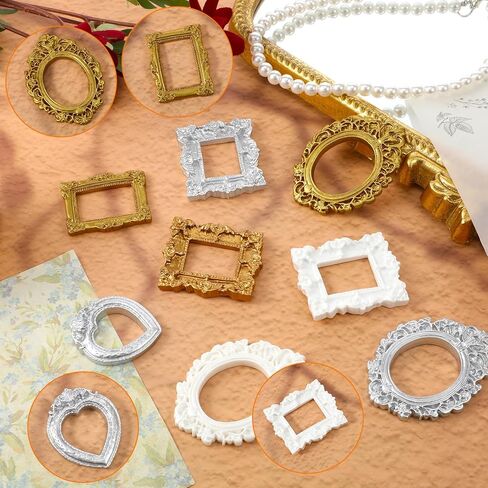 12 PCS Mini Vintage Photo Frames Baroque Antique Mini Picture Frames Small Photo Frame Miniature Jewelry Display Table Wall Hanging Frame for Christmas DIY Holiday Party Wedding Decoration, 3 Colors in Kuwait