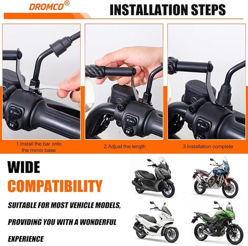 ملحقات موسع مقود الدراجة النارية، 11.8 بوصة - 17.7 بوصة قابلة للتعديل متعددة الوظائف مرآة الرؤية الخلفية تمديد العارضة لحامل حامل الهاتف، شريط توازن المركبات الكهربائية (ألياف الكربون) in Kuwait