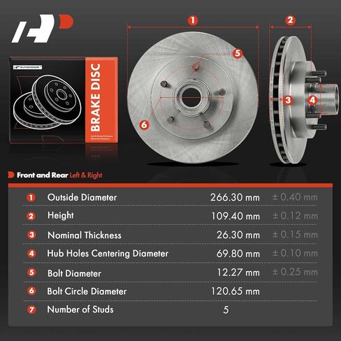 A-Premium 10.47 Inch (266mm) Front Vented Disc Brake Rotors Set Compatible with Select Chevrolet, GMC and Isuzu Models - Blazer 95-97, S10 94-03, Jimmy 92-97, Sonoma 91-03, Hombre, RWD 2-PC Set in Saudi Arabia