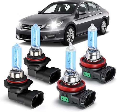 SHENKENUO مناسب لسيارة Honda Accord (2013-2018) 9005 High Beam + H11 Low Beam Ultra - مجموعة مصابيح أمامية هالوجين عالية الأداء، التوصيل والتشغيل، حزمة من 4 (السنة: 2013-2018) in Kuwait