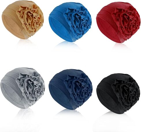 6 Pack Cotton Chemo Turbans for Women,Ultra-Soft Cancer Headwear, Elastic Chemo Hats & Head Coverings for Hair Loss Patients, Breathable Headbands & Turban Wraps (6 Colors) in Kuwait