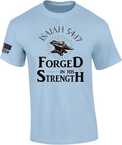 Forged in His Strength Isaiah 54:17 Jesus Mens Christian Short Sleeve T-Shirt Graphic in Saudi Arabia