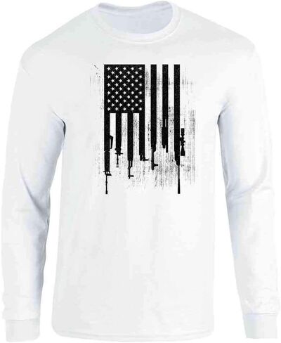 تي شيرت Pop Threads American Flag Guns Military Veteran National بأكمام طويلة in Saudi Arabia